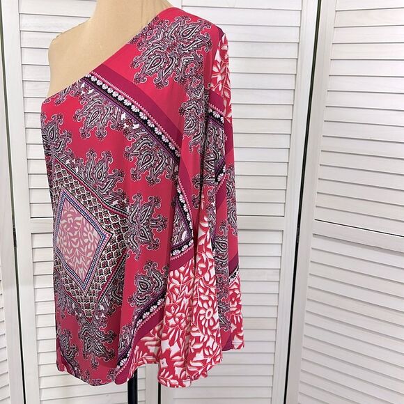 Chico's Top Size 2 (12) Pink Asymmetrical Shoulder - Picture 3 of 12